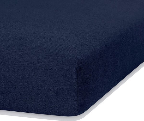 Námořnicky modré elastické prostěradlo s vysokým podílem bavlny AmeliaHome Ruby, 100/120 x 200 cm