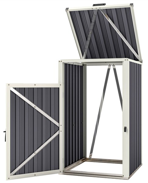 Obal na venkovní odpadkový koš Outsunny 240L, kryt pro jednotlivé odpadkové koše, dveře s madlem, víko s výklopným mechanismem 180°, pozinkovaný ocel