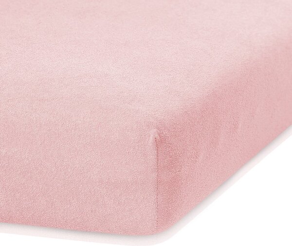Světle růžové elastické prostěradlo s vysokým podílem bavlny AmeliaHome Ruby, 120/140 x 200 cm