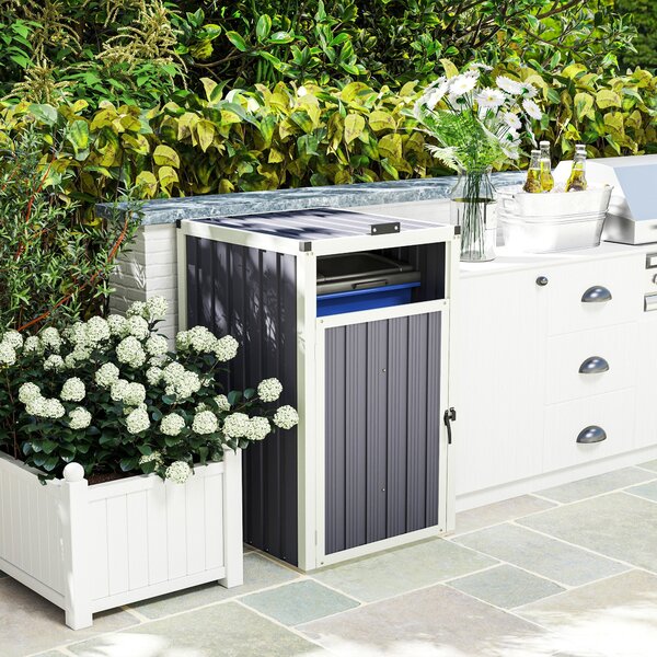 Obal na venkovní odpadkový koš Outsunny 240L, kryt pro jednotlivé odpadkové koše, dveře s madlem, víko s výklopným mechanismem 180°, pozinkovaný ocel