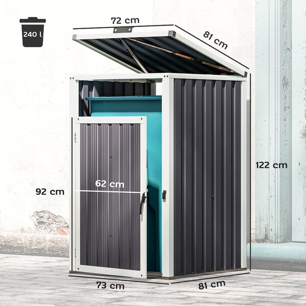 Obal na venkovní odpadkový koš Outsunny 240L, kryt pro jednotlivé odpadkové koše, dveře s madlem, víko s výklopným mechanismem 180°, pozinkovaný ocel