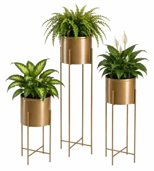 KOVOVÝ KVĚTINÁČ SE STOJÁNEM GOLDEN 95X21 CM ZLATÁ