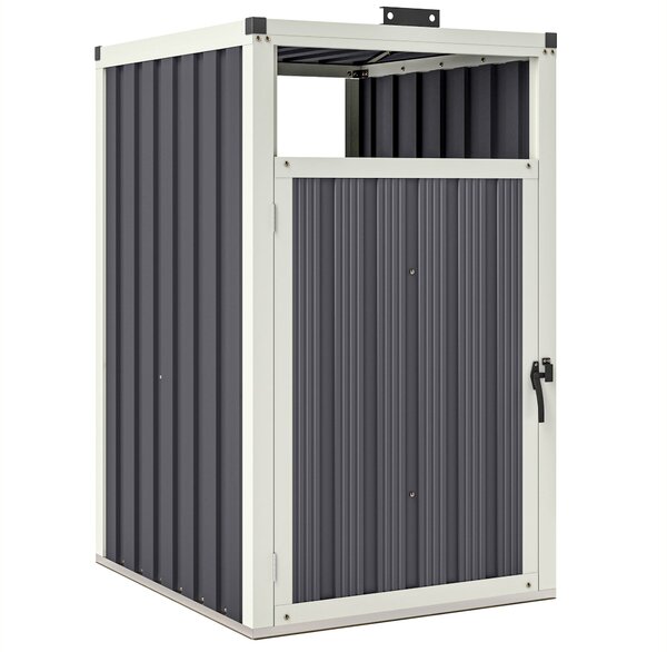 Obal na venkovní odpadkový koš Outsunny 240L, kryt pro jednotlivé odpadkové koše, dveře s madlem, víko s výklopným mechanismem 180°, pozinkovaný ocel