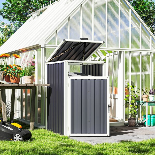 Obal na venkovní odpadkový koš Outsunny 240L, kryt pro jednotlivé odpadkové koše, dveře s madlem, víko s výklopným mechanismem 180°, pozinkovaný ocel