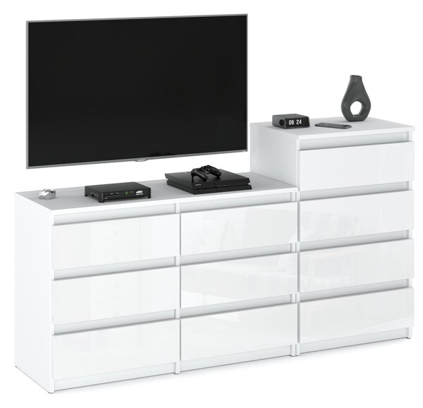 STIV Möbel | Komoda s 10 zásuvkami (6+4) | Bílý Mat / Bílý Lesk | 160 cm | moderní & bez úchytů | Ložnice & Obývací pokoj