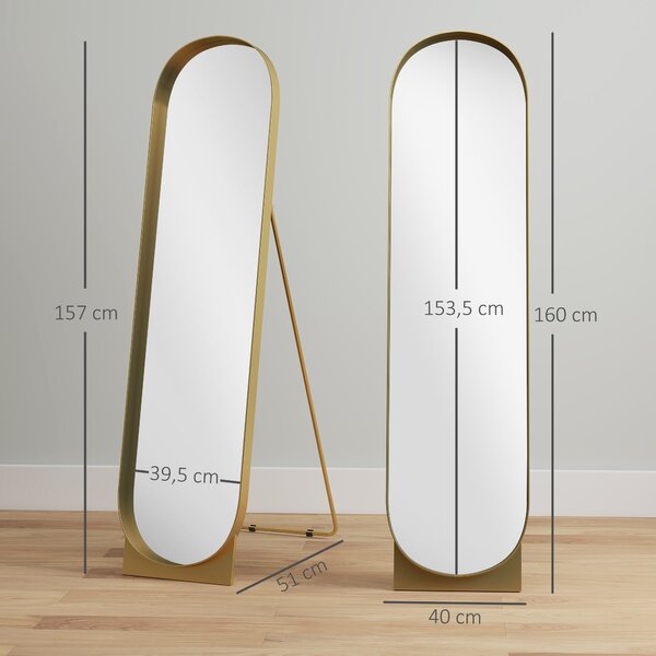HOMCOM Zrcadlo s obloukovým rámem 40 x 160 cm, velké zrcadlo s kovovým rámem a ochrannou fólií, stojící nebo opřené o zeď, do ložnice, obývacího pokoj