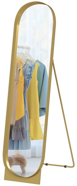 HOMCOM Zrcadlo s obloukovým rámem 40 x 160 cm, velké zrcadlo s kovovým rámem a ochrannou fólií, stojící nebo opřené o zeď, do ložnice, obývacího pokoj