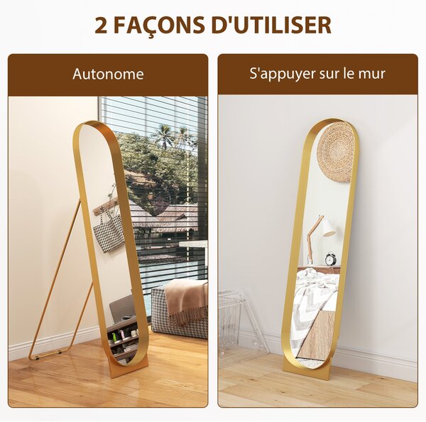 HOMCOM Zrcadlo s obloukovým rámem 40 x 160 cm, velké zrcadlo s kovovým rámem a ochrannou fólií, stojící nebo opřené o zeď, do ložnice, obývacího pokoj