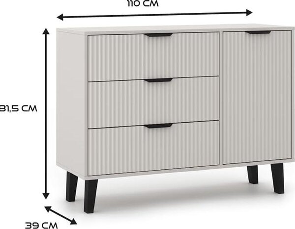 BDW, komoda se zásuvkami, ložnice, Scandi, 110×40×81,5 cm, kašmír