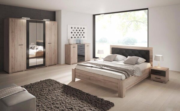 Komoda RITA 90 4S san remo sand / černý lesk (90 x 94) cm