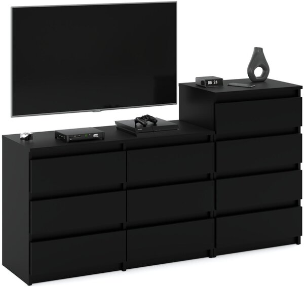STIV Möbel | Komoda s 10 zásuvkami (6+4) | Černý Mat | 160 cm | moderní & bez úchytů | Ložnice & Obývací pokoj
