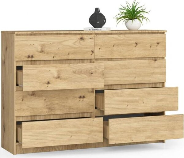 BDW, komoda s 8 zásuvkami, 138x40x99 cm, K140, dub Artisan