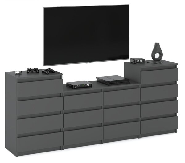 STIV Möbel | Komoda se 14 zásuvkami (4+6+4) | Šedý Mat | 220 cm | moderní & bez úchytek | Ložnice & Obývací pokoj