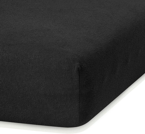 Černé elastické prostěradlo s vysokým podílem bavlny AmeliaHome Ruby, 100/120 x 200 cm