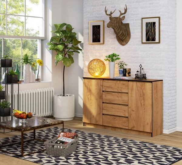 BDW, komoda se 4 zásuvkami, 160x40x99 cm, K160, dub craft