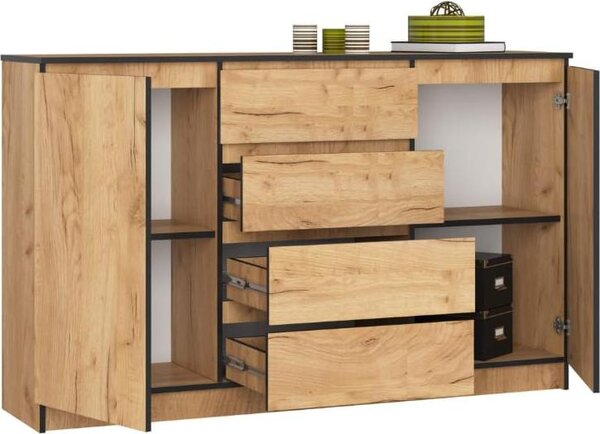 BDW, komoda se 4 zásuvkami, 160x40x99 cm, K160, dub craft