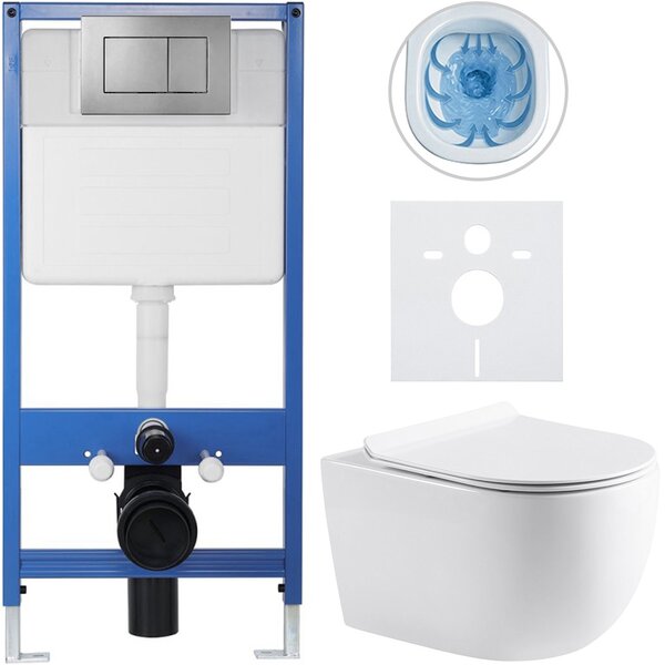 Kompletní podomítkový WC set Lite/Felci - bílá lesklá - WC tlačítko Classic, tmavě šedá - předstěnová instalace/sádrokarton - 52,5x36 cm