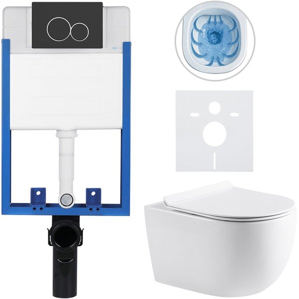 Kompletní WC set Profi/Felci - bílá lesklá - WC tlačítko Duo/Černá matná - pro zazdění - 52,5x36 cm