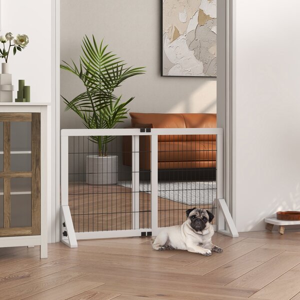 PawHut Bezpečnostní zábrana pro psy, 2-panely, nastavitelná šířka 63-106L x 44W x 67H cm, pro schody, dveře, chodby, vyrobená z borovicového dřeva a o