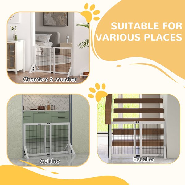PawHut Bezpečnostní zábrana pro psy, 2-panely, nastavitelná šířka 63-106L x 44W x 67H cm, pro schody, dveře, chodby, vyrobená z borovicového dřeva a o