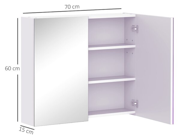 HOMCOM Nástěnná koupelnová skříňka s zrcadlem, 70 x 60 cm, koupelnový nábytek, lékárnička s nastavitelnou policí, bílá | Aosom