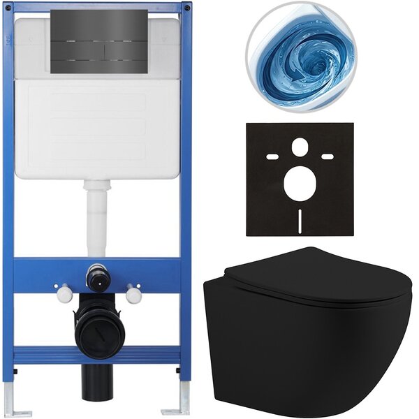 Kompletní podomítkový WC set Lite/Cesso - černá matná - WC tlačítko Line, tmavě šedá - předstěnová instalace - 49x36 cm