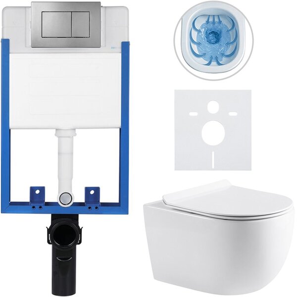 Kompletní podomítkový WC set Lite/Felci - bílá lesklá - WC tlačítko Classic, tmavě šedá - k zazdění - 52,5x36 cm