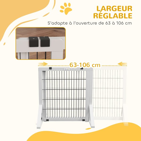 PawHut Bezpečnostní zábrana pro psy, 2-panely, nastavitelná šířka 63-106L x 44W x 67H cm, pro schody, dveře, chodby, vyrobená z borovicového dřeva a o