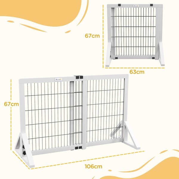 PawHut Bezpečnostní zábrana pro psy, 2-panely, nastavitelná šířka 63-106L x 44W x 67H cm, pro schody, dveře, chodby, vyrobená z borovicového dřeva a o