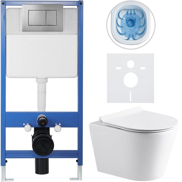 Kompletní WC set Profi/Carlito - bílá lesklá - WC tlačítko Classic/Tmavě šedá - předstěnová instalace - 48,5x36,5 cm