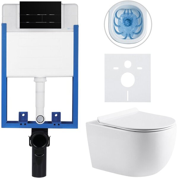 Kompletní podomítkový WC set Lite/Felci - bílá lesklá - WC tlačítko Line, černá matná - k zazdění - 52,5x36 cm