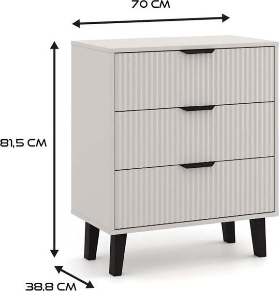 BDW, komoda Scandi, se 3 zásuvkami, ložnice, 80×40×75cm, kašmír