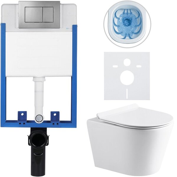 Kompletní podomítkový WC set Lite/Norbi - bílá lesklá - WC tlačítko Classic, tmavě šedá - k zazdění - 48,5x36,5 cm