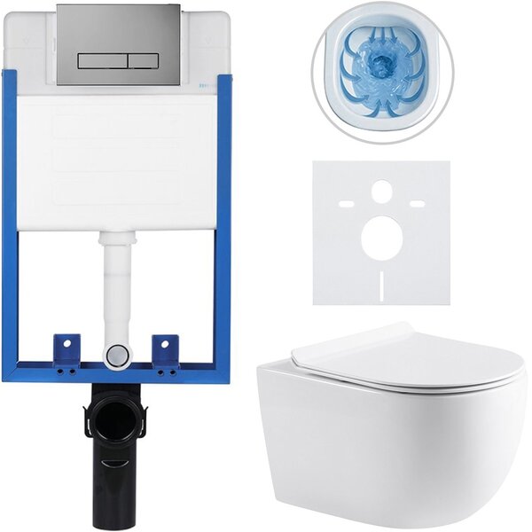 Kompletní podomítkový WC set Lite/Felci - bílá lesklá - WC tlačítko Slim, tmavě šedá - k zazdění - 52,5x36 cm