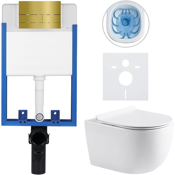 Kompletní podomítkový WC set Lite/Felci - bílá lesklá - WC tlačítko Line, zlatá - k zazdění - 52,5x36 cm