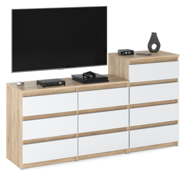 STIV Möbel | Komoda s 10 zásuvkami (6+4) | Dub Sonoma / Bílý Mat | 160 cm | moderní & bez úchytů | Ložnice & Obývací pokoj
