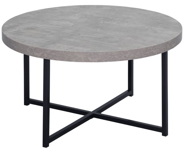 HOMCOM Kulatý Konferenční Stolek s Dřevem s Efektem Voskovaného Betonu a Metalu - Ø 80 x 45 cm - zkřížené nohy | Aosom