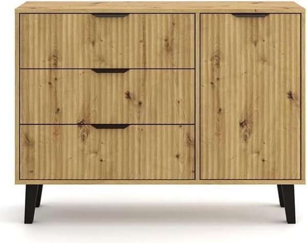 BDW, komoda se zásuvkami, ložnice, Scandi, 110×40×81,5 cm, dub Artisan