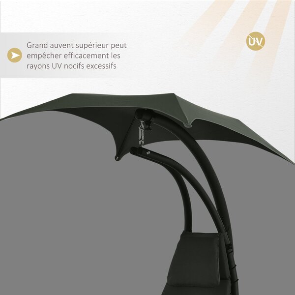 Závěsné sluneční lehátko Outsunny s podnožkou a matrací, venkovní, s slunečníkem, moderní design 190L x 110Š x 190V cm | Aosom