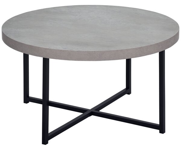 HOMCOM Kulatý Konferenční Stolek s Dřevem s Efektem Voskovaného Betonu a Metalu - Ø 80 x 45 cm - zkřížené nohy | Aosom