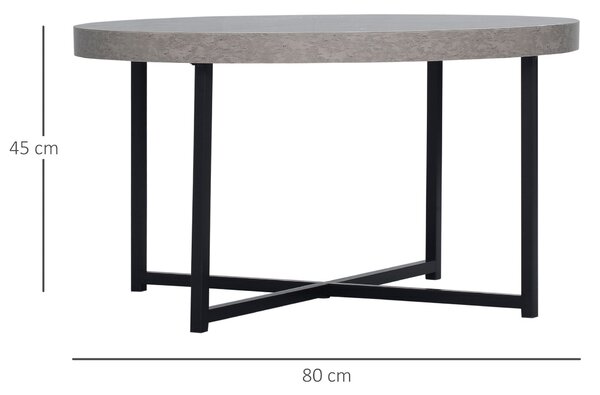HOMCOM Kulatý Konferenční Stolek s Dřevem s Efektem Voskovaného Betonu a Metalu - Ø 80 x 45 cm - zkřížené nohy | Aosom