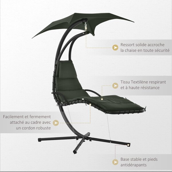 Závěsné sluneční lehátko Outsunny s podnožkou a matrací, venkovní, s slunečníkem, moderní design 190L x 110Š x 190V cm | Aosom