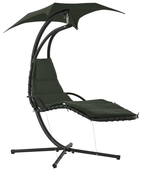 Závěsné sluneční lehátko Outsunny s podnožkou a matrací, venkovní, s slunečníkem, moderní design 190L x 110Š x 190V cm | Aosom