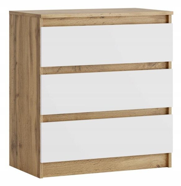 Moderní komoda se 3 zásuvkami | Bílá přídavná skříňka | Komoda se zásuvkami 70 x 74,5 x 40 cm | Do ložnice, obývacího pokoje a předsíně, Wotan/bílá