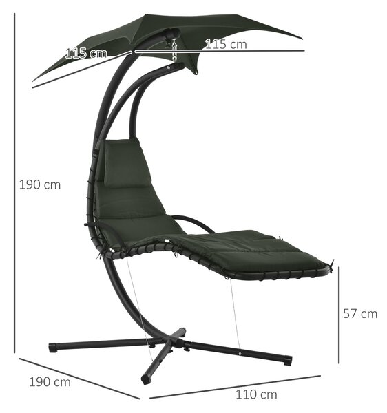 Závěsné sluneční lehátko Outsunny s podnožkou a matrací, venkovní, s slunečníkem, moderní design 190L x 110Š x 190V cm | Aosom