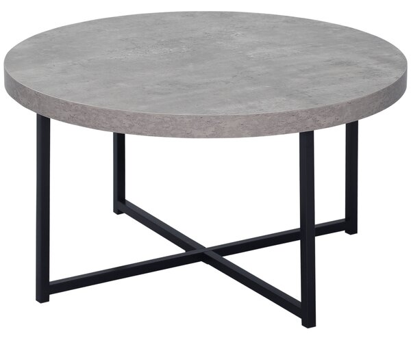 HOMCOM Kulatý Konferenční Stolek s Dřevem s Efektem Voskovaného Betonu a Metalu - Ø 80 x 45 cm - zkřížené nohy | Aosom