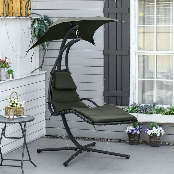 Závěsné sluneční lehátko Outsunny s podnožkou a matrací, venkovní, s slunečníkem, moderní design 190L x 110Š x 190V cm | Aosom