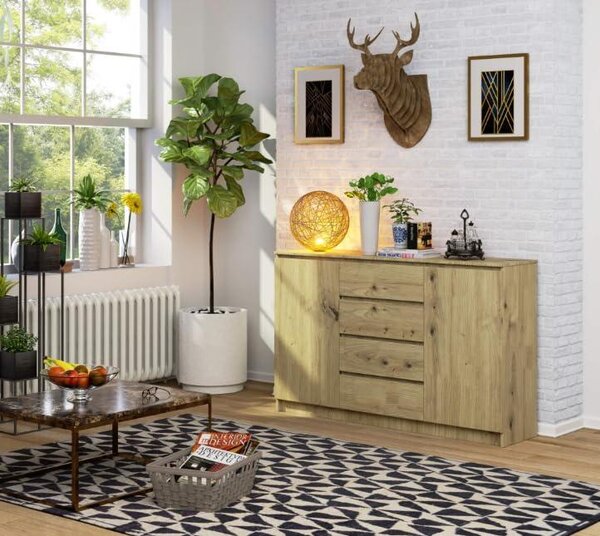 BDW, komoda se 4 zásuvkami, 160x40x99 cm, K160, dub Artisan