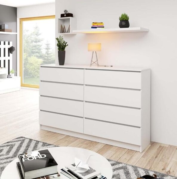 BDW, komoda s 8 zásuvkami, 160x40x99 cm, K160, bílá