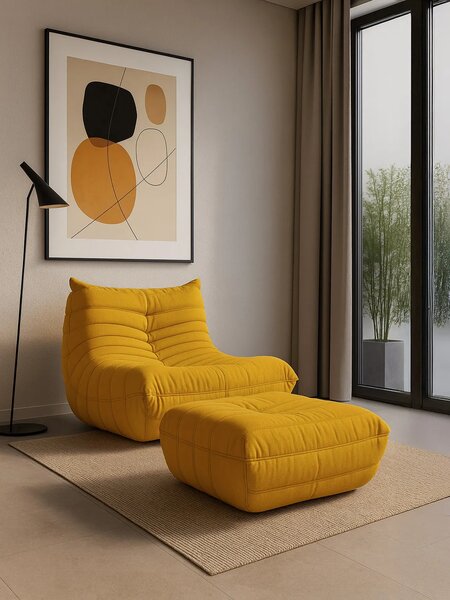 LivinHill Designové křeslo Nua samet hořčicové